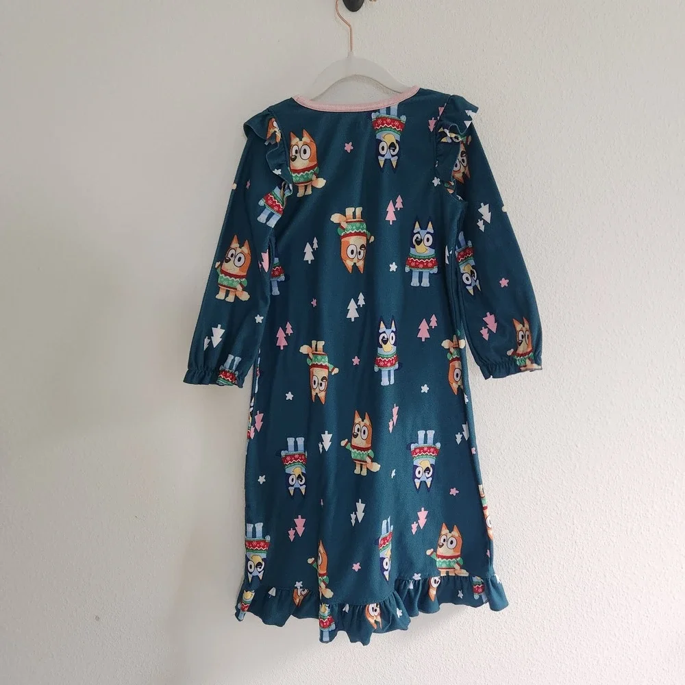 Bluey Girls 5T Christmas Fleece Nightgown Bluey & Bingo Ruffle Sleep Dress